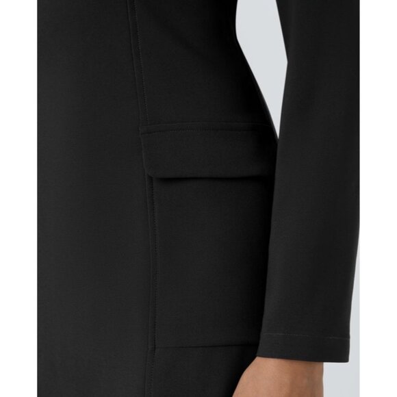 Halara Long Sleeve Square Neck Mini Cargo Work Dress Sz Small Black - Picture 11 of 16